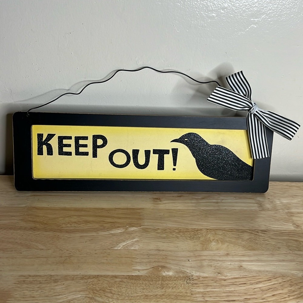 Halloween Keep out black bird crow wood sign